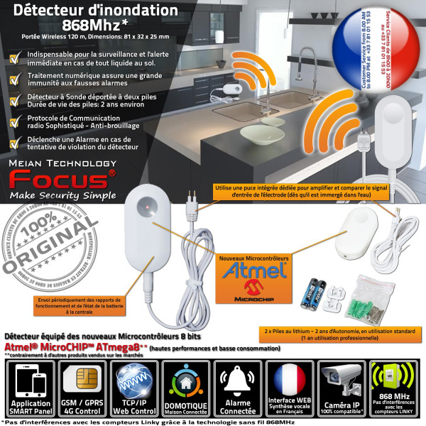 MD-230R 868MHz Détecteur Connecté GSM Détection Sans Fil Alarme Domotique Inondation Système Fuite Connectée Sécurité Eau Meian 