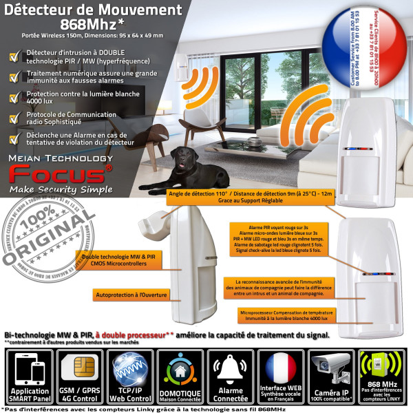 DT 81R DMT PIR MW 868 MHz Immunité Sans Fil Avertissement Animaux Meian Mouvements Détection Alarme Connectée Centrale DT-81R FO