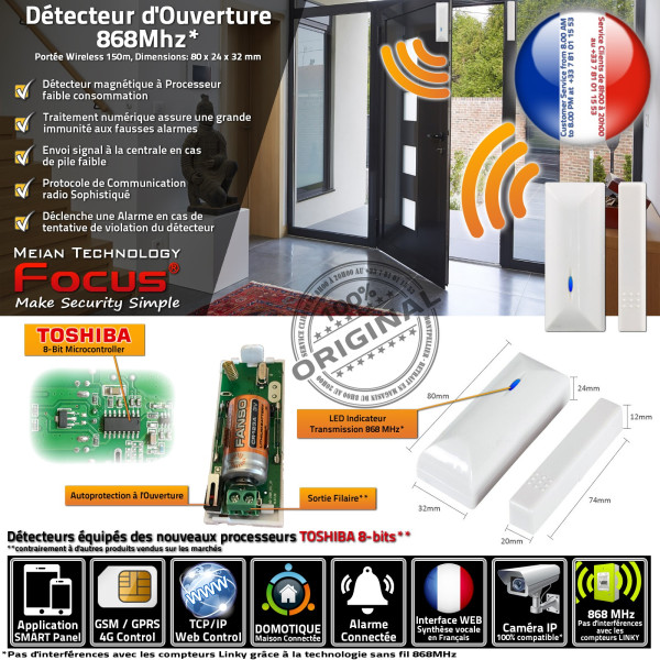 ORIGINAL FOCUS Sans Fil Centrale Magnétique 4G Ouverture GSM Pièce Avertissement Détecteur Alarme Chambre Connectée IP Périmétri