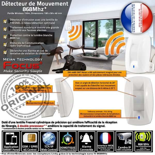 MD-448R DMT Meian FOCUS 868MHz Détecteur Système Volumétrique Centrale Réseau 868 MHz Connectée IP Mouvement PIR Sécurité Alarme