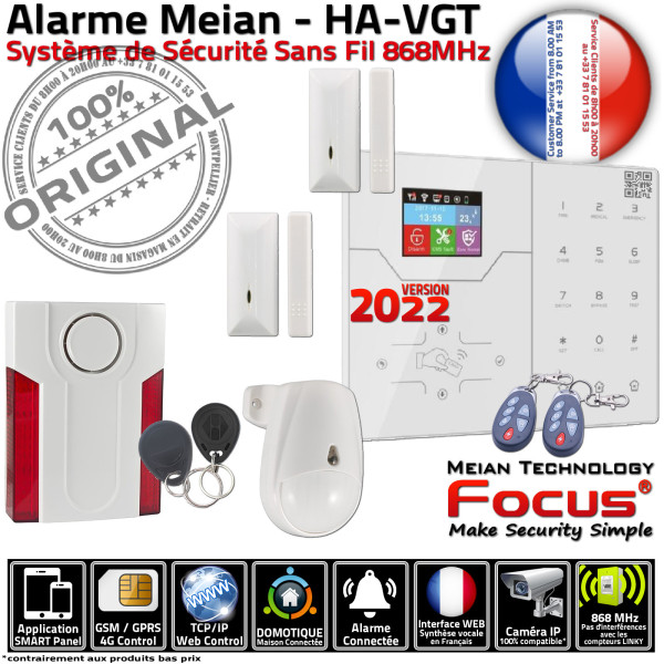 F1 PACK HA-VGT Bâtiment SmartPhone Réseau Alarme FOCUS 868MHz Meian Appartement Connectée Ethernet Centrale SIM Industriel 4G TC